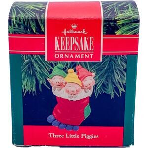 Vintage 1990 Hallmark Keepsake THREE LITTLE PIGGIES Christmas Ornament in Box